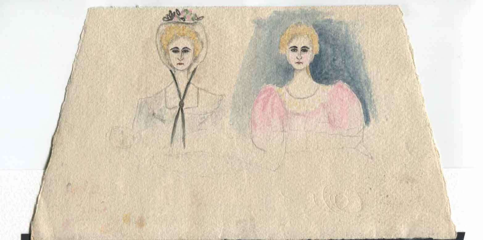 Carlotta in 2 studi. Figurino teatrale della rappresentazione a Cesena del Werther nel 1911